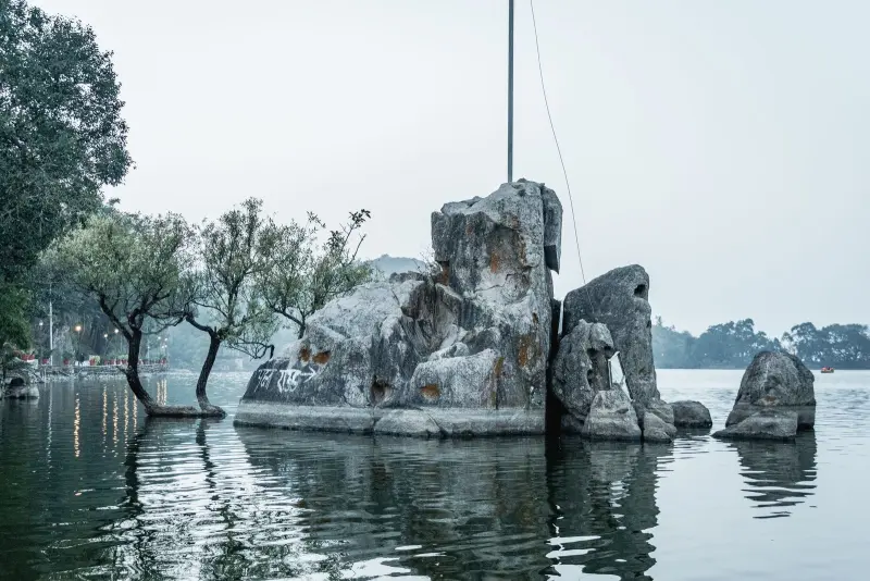Nakki Lake ringed by the Aravalli hills at Mount Abu