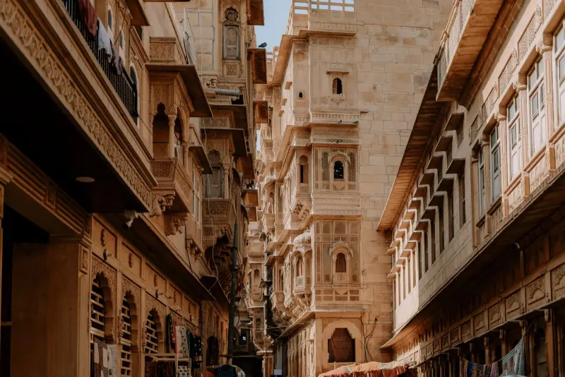 Carved sandstone facade of a merchant haveli in Jaisalmer